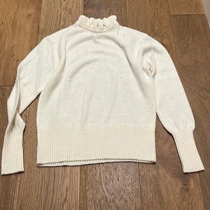 J. Crew ruffle turtleneck long sleeve lambs wool sweater in ivory